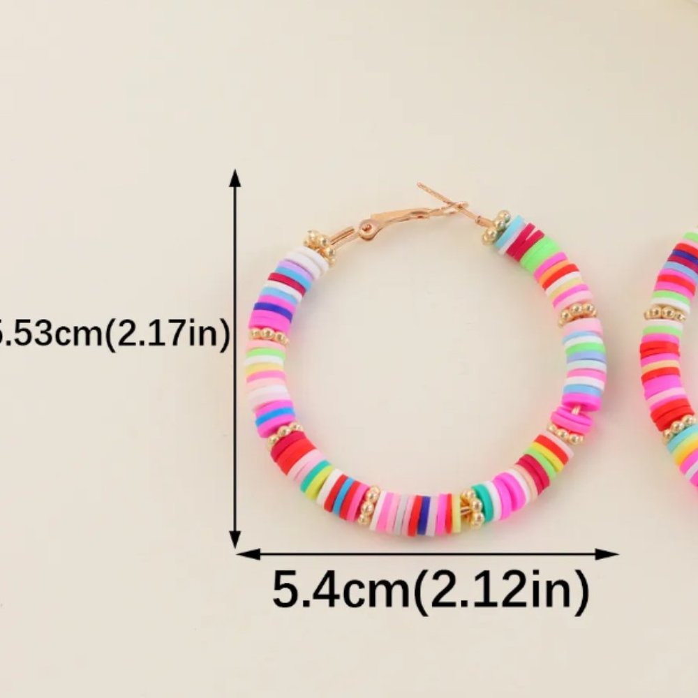 Colorful Soft Clay Discs Beaded Hoop Earrings NEW - Picture 4 of 5